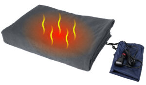 ObboMed SH-4210G Ultra-Soft Deluxe Electric 12V Luxurious Comfy Polar Fleece Heated Travel Car Blanket, with Premium Cigarette Lighter Plug for all Vehicle with 12V battery connection, Gray, Size 61” x 41.3”