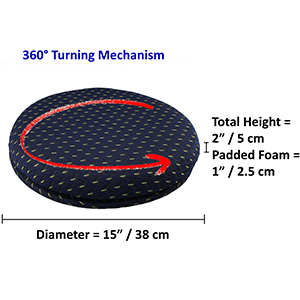 ObboMed SS-2700 360° Rotation Compact Portable Swivel Foam Padded Seat Cushion with Durable Wooden Base and Washable Cover, Easy Movement for Back, Hip, Tailbone Pain Suffers, Size diameter 15” x 2”
